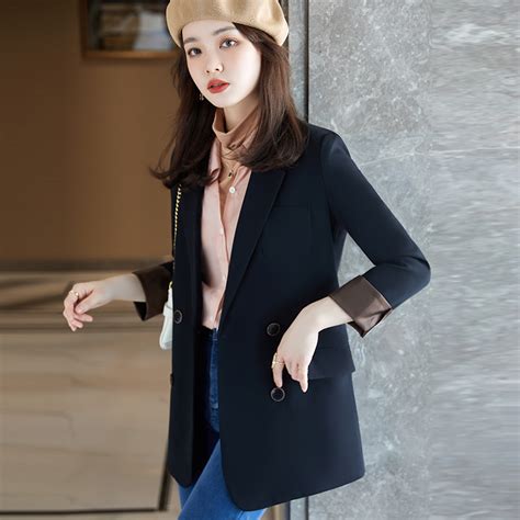 高级感黑色西装外套女2022春季新款韩版气质显瘦宽松休闲小西服潮-淘宝网