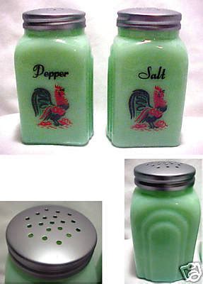 Glass Jadeite Jadite Arch Rooster Salt & Pepper Set | #43423782
