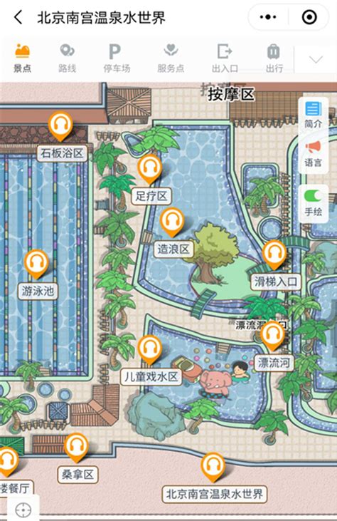 2020年北京南宫温泉水世界智能电子导览、语音讲解、手绘地图上线了 - 小泥人