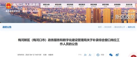 2023吉林通化市梅河新区梅河口市政务服务和数字化建设管理局补录综合窗口岗位人员公告