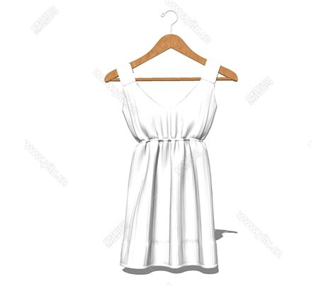 现代白色吊带裙免费su模型，服饰skp模型下载 - 草图大师模型