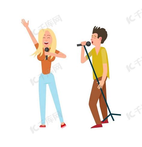 音乐家男人和女人，一起唱歌二重奏向量。背景图片免费下载_海报banner/高清大图_千库网(图片编号6347100)