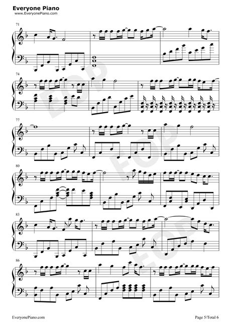 海阔天空五线谱预览5-钢琴谱文件（五线谱、双手简谱、数字谱、Midi、PDF）免费下载