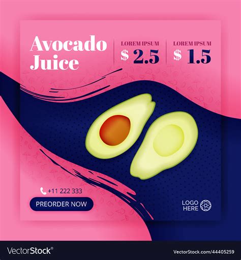 Exotic avocado pink juice social media post Vector Image