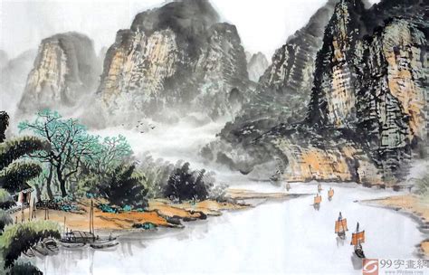 象鼻山_月亮山桂林山水画-黄泰华画家网