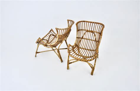 Pair of Italian Rattan Armchairs, 1960s For Sale at 1stDibs