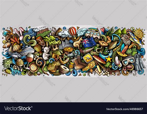 Australian culture doodle cartoon funny banner Vector Image