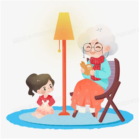 手绘老奶奶在给小孙女讲故事PNG图片素材下载_讲故事PNG_熊猫办公
