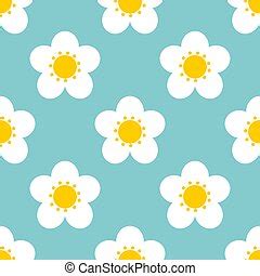 Seamless white pansy pattern on blue background. | CanStock