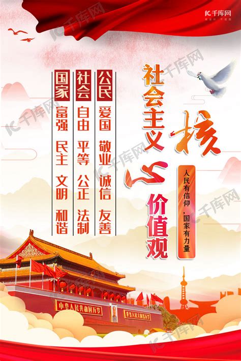 社会主义核心价值观红色创意爱国中国梦海报海报模板下载-千库网