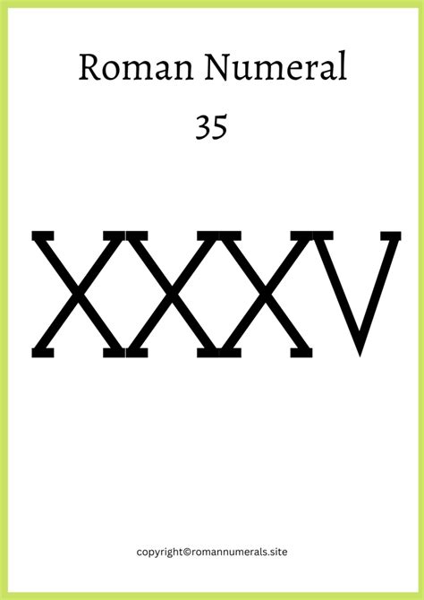 Roman Numeral 35 - Free Printable Roman Number 35 in PDF