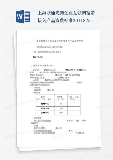 上海联通光网企业互联网宽带接入产品资费标准2011-8-25Word模板下载_编号qgadzrbe_熊猫办公