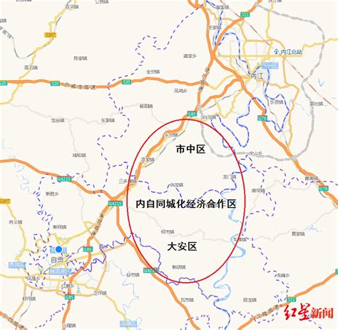 10月29日的内江、自贡地图（绝对同比例） - 城市论坛 - 天府社区