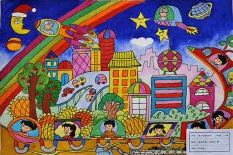 未来的学校儿童画,儿童画范画,儿童画新年画_大山谷图库