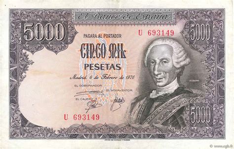 5000 Pesetas ESPAÑA 1976 P.155 b78_0147 Billetes