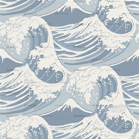 日式新中式水纹海浪图案手绘壁纸壁布壁画 (2)材质贴图下载-【集简空间】「每日更新」
