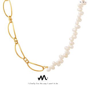 法式巴洛克椭圆形淡水珍珠钛钢几何链条拼接项链小众设计锁骨颈链-阿里巴巴