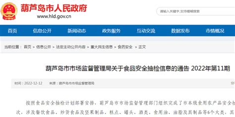 辽宁省葫芦岛市市场监管局关于食品安全抽检信息的通告（2022年第11期）_手机新浪网