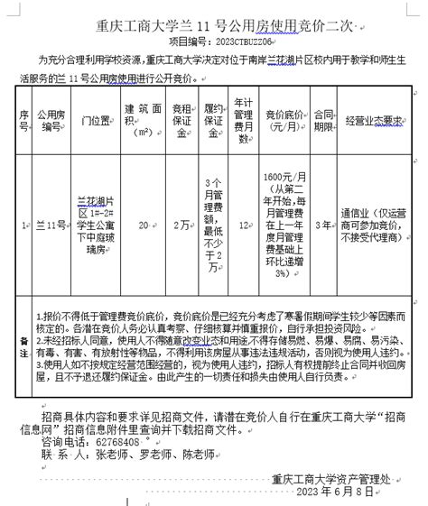 重庆工商大学公用房使用竞价（2022CTBUZZ14）-资产管理处
