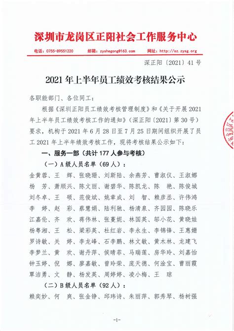 2021041-2021上半年员工绩效考核结果公示-深圳正阳社工
