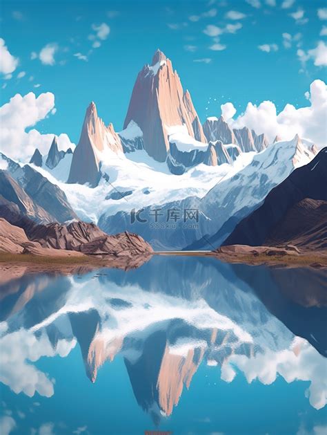 美丽的风景山峰湖泊6插画图片-千库网