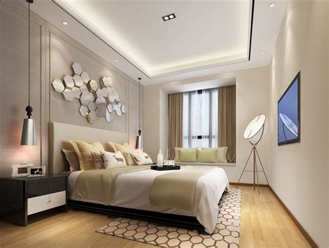 现代风格卧室装修效果图菱形立体背景墙设计_蛙客网viwik.com