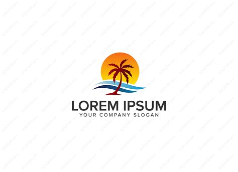 夏天海标志设计概念模板海边沙滩夕阳椰子树LOGO素材