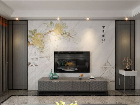 现代中式客厅电视背景墙壁画手绘花鸟8D无缝墙布影视墙装饰3d墙纸-阿里巴巴