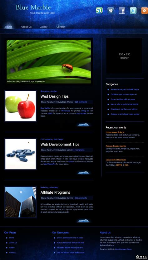 深蓝大理石纹理BLOG网页模板免费下载html - 模板王