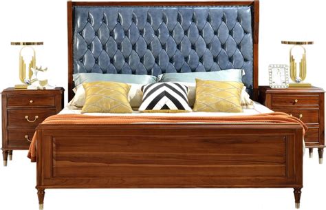 宅家缅甸全柚木床双人全实木美式轻奢真皮床欧式卧室成套柚木家具-美间设计