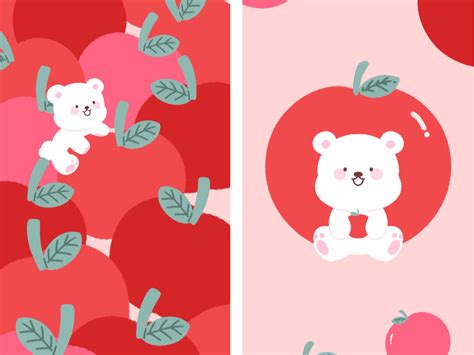 原创壁纸 | 苹果和小熊_熊绘画-站酷ZCOOL