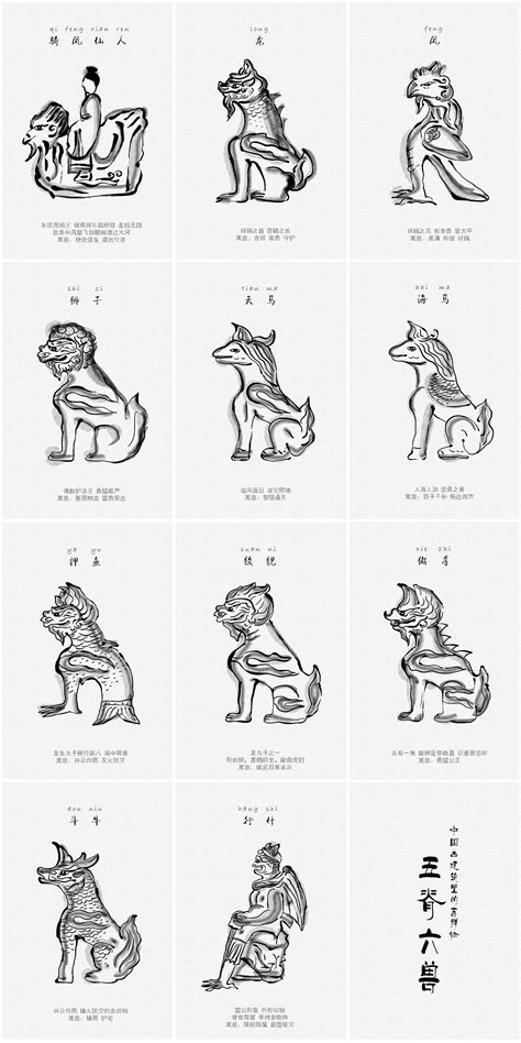中国古建筑上的吉祥物——五脊六兽 （水墨）图谱|平面|IP形象|Luckya蘇鶯 - 原创作品 - 站酷 (ZCOOL)