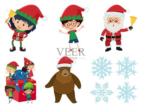 圣诞小精灵和圣诞老人插画图片素材_ID:350611637-Veer图库
