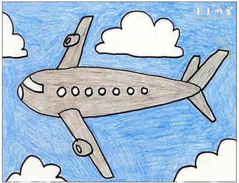 蓝天白云间的航空飞机简笔画画法图片步骤_小小画家