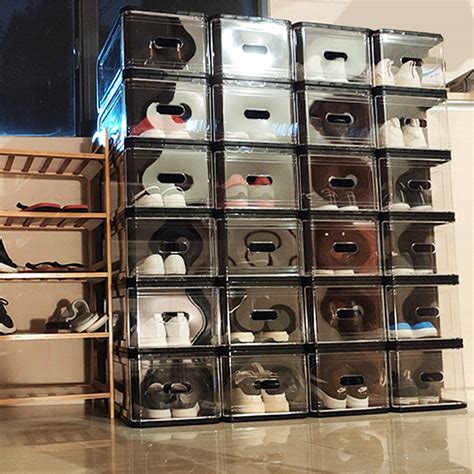 加厚透明鞋盒鞋子盒自由组合居家日用男女鞋子收纳盒防尘塑料鞋盒-阿里巴巴