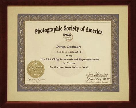 PSA国际代表证书 | PSAChina.org | 美国摄影学会（中国）欢迎您