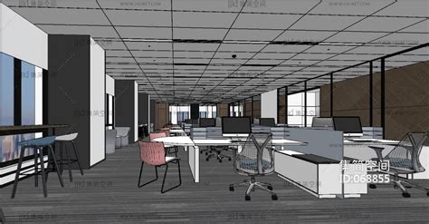 39现代开敞开放办公室空间员工工位 su草图模型下载-【集简空间】「每日更新」
