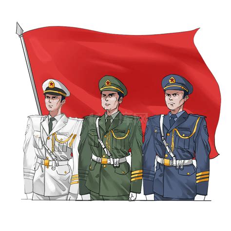 升国旗敬礼军人卡通素材图片免费下载