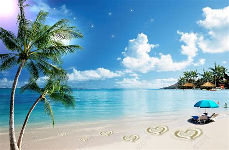三亚蓝天海水沙滩椰树旅游海报背景免费下载 - 觅知网