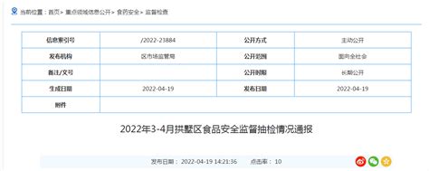 杭州市拱墅区市场监管局通报2022年3-4月食品安全监督抽检情况-中国质量新闻网