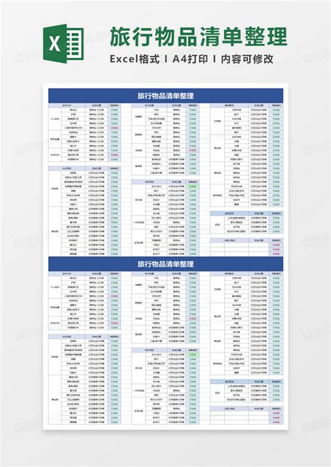 旅行物品清单整理Excel模板下载_熊猫办公