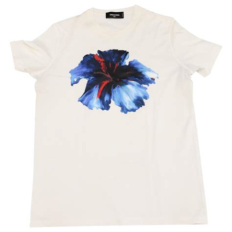 Dsquared2 Graphic Hibiscus Flower Print T-shirt in White Cotton ref.637562 - Joli Closet