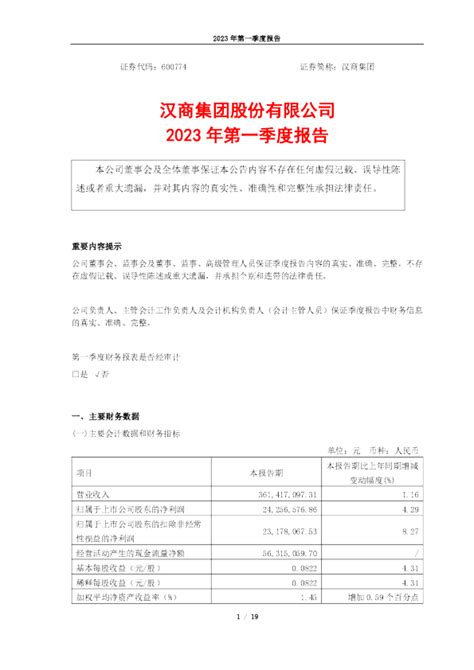 汉商集团：汉商集团2023年第一季度报告