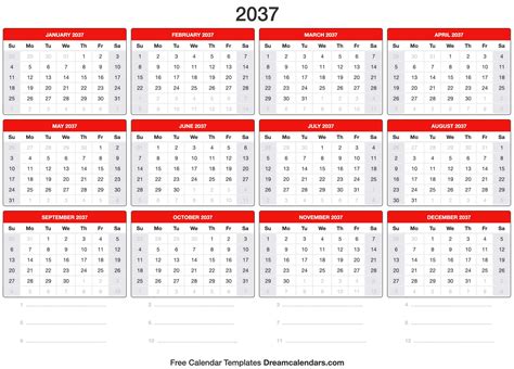 year 2037 calendar in English 24310386 Vector Art at Vecteezy