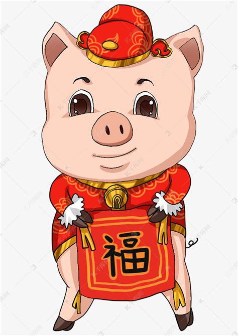 猪年吉祥物小猪猪贴福字插画素材图片免费下载-千库网