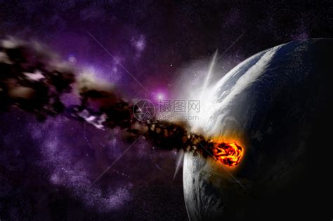 小行星对宇宙中行星的攻击流星撞插画图片下载-正版图片503351062-摄图网