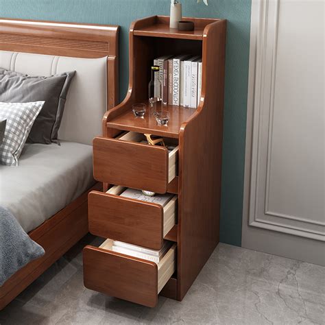 全实木床头柜简约现代2021新款轻奢小型卧室床边收纳柜超窄储物柜-淘宝网