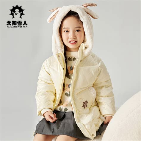 太阳雪人宝宝羽绒服女小童2022新款洋气儿童冬季可爱鹿角保暖外套