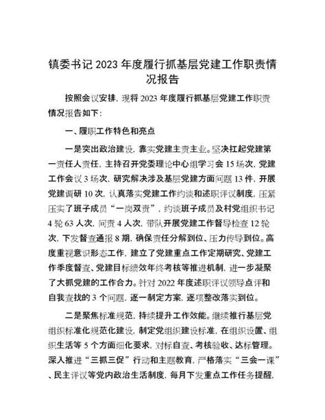 镇委书记2023年度履行抓基层党建工作职责情况报告|2gw.vip - 爱公文