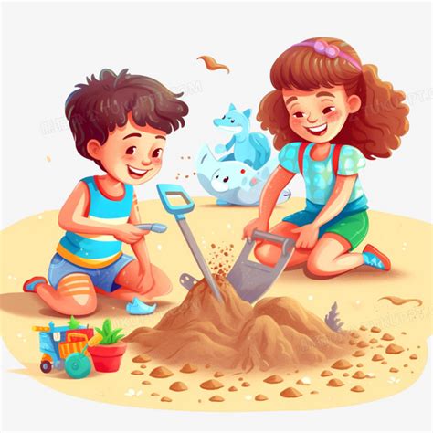 挖沙子玩耍的儿童元素PNG图片素材下载_儿童PNG_熊猫办公